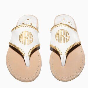 Jack Rogers White & Gold Embroidered "MRS" Sandal - Size 11